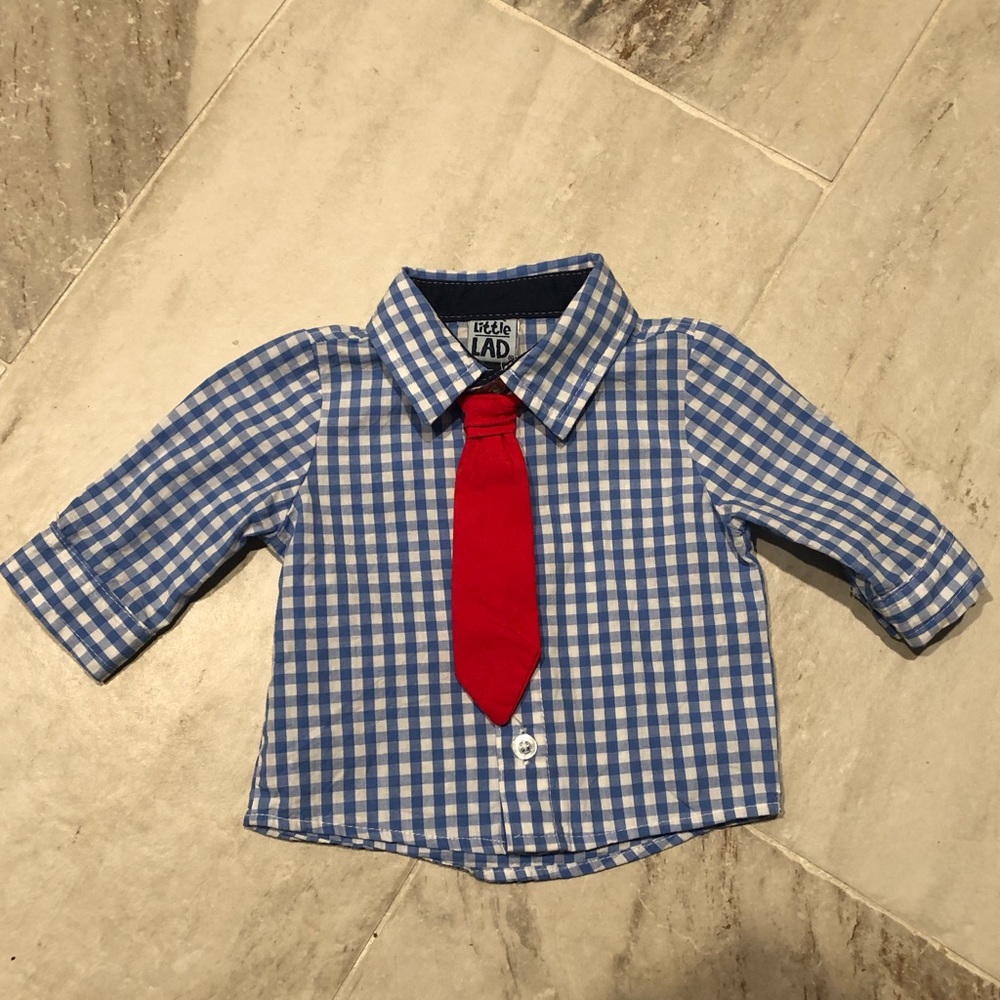 Little LAD 0/3 months plaid shirt with red tie